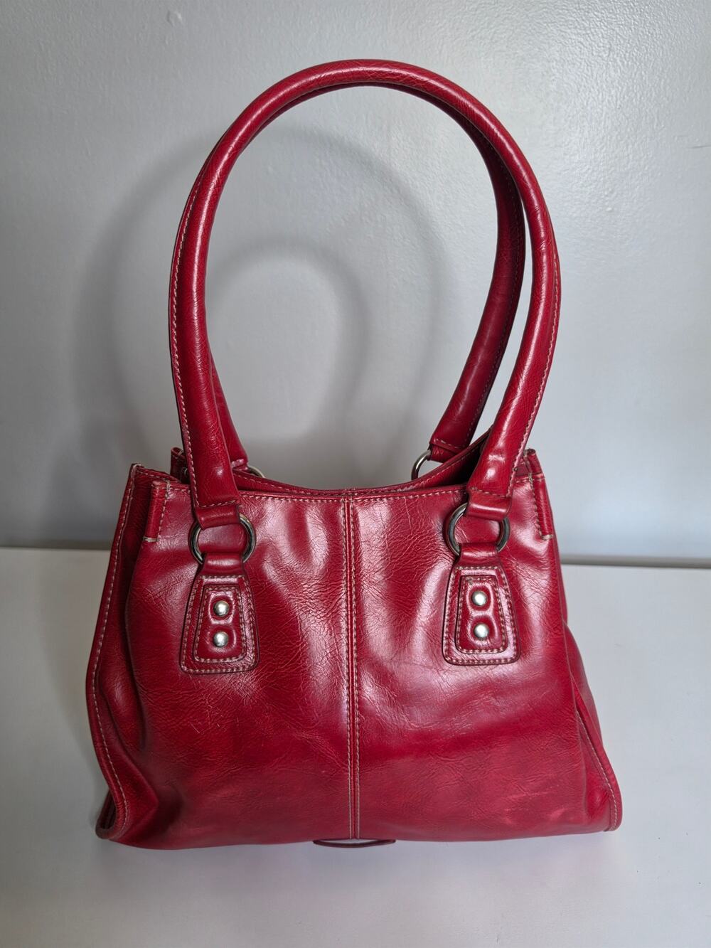 Nine & Co by Nine West Red Satchel Shoulder Bag Silver Hardware Y2K Purse